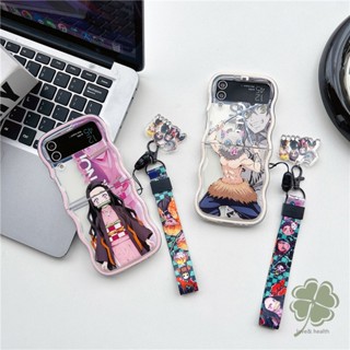 เคสโทรศัพท์ซิลิโคน TPU นิ่ม แบบใส กันกระแทก ลายการ์ตูนอนิเมะ พร้อมสายคล้อง สําหรับ Samsung Galaxy Z Flip 3 Flip 4 Flip 5