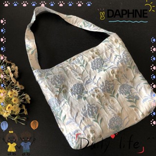 Daphne กระเป๋าช้อปปิ้ง กระเป๋าสะพายไหล่ ผ้าวินเทจ คุณภาพสูง ลายดอกไม้ สีฟ้า กระเป๋าโท้ทผู้หญิง