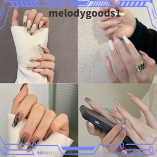 Melodygoods1 เล็บปลอม สไตล์ฝรั่งเศส สําหรับตกแต่งเล็บ 24 ชิ้นต่อกล่อง