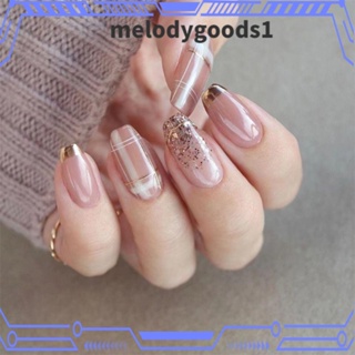 MELODYGOODS1 เล็บปลอม แบบเต็มรูปแบบ ถอดออกได้ DIY สีทอง 24 ชิ้น