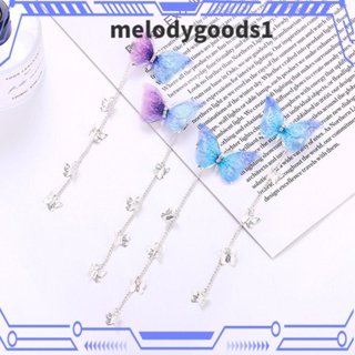 MELODYGOODS1 กิ๊บติดผม ประดับพู่ พลอยเทียม รูปผีเสื้อ สไตล์วินเทจ เครื่องประดับ สําหรับผู้หญิง 1 คู่