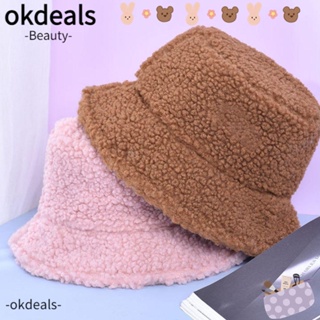 Okdeals หมวกบักเก็ตลําลอง ผ้าขนแกะนิ่ม สําหรับผู้ชาย และผู้หญิง