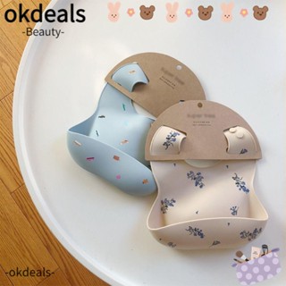 OKDEALS ผ้ากันเปื้อนซิลิโคน กันน้ํา พิมพ์ลายการ์ตูน สําหรับเด็กวัยหัดเดิน