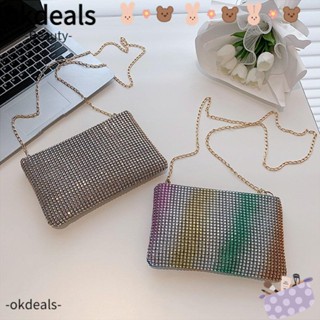 Okdeals กระเป๋าถือ กระเป๋าสะพายไหล่ ประดับพลอยเทียม ขนาดเล็ก สีพื้น แฟชั่นสําหรับสตรี