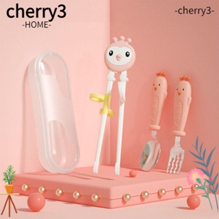 CHERRY3 ชุดช้อนส้อม ตะเกียบ สเตนเลส ช้อนส้อม ช้อนส้อม เครื่องเงิน สําหรับเด็กวัยหัดเดิน