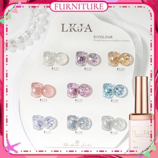 ♕ Lkja Macaron Series ยาทาเล็บเจลน้ำแข็งโปร่งแสง Super Flash เลื่อม Uv Led กาวส่องไฟเล็บสำหรับร้านเล็บ 15ml 9 สี FURNITURE