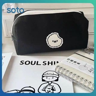 ♫ Black Puppy Canvas Pencil Case Large Capacity Dirty Resistant Student Pencil Case Stationery Bag Stationery Cosmetic Bag For Gift