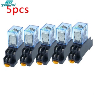 Rctown รีเลย์พาวเวอร์คอยล์ 12V 24V DC 110V 220V AC LY2NJ DPDT 8 Pin HH62P JQX-13F พร้อมฐานซ็อกเก็ต 5 ชิ้น