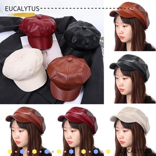 EUTUS Newsboy หมวกเบเร่ต์ลําลอง หนัง PU สีพื้น แฟชั่นใหม่