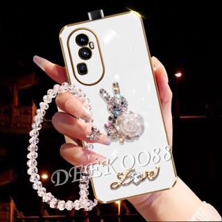 ใหม่ เคสโทรศัพท์มือถือ ลายกระต่าย ดอกไม้ 3D พร้อมสายคล้องมือ และเพชร สําหรับ OPPO Reno10 Pro Plus Pro+ A78 4G 5G 2023 A78 Reno 10 10Pro Reno10Pro+