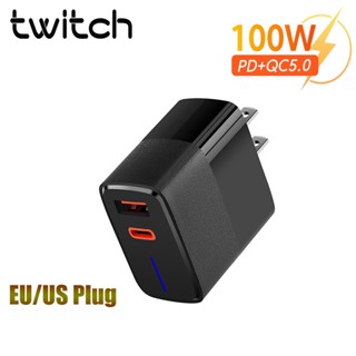 Twitch อะแดปเตอร์ชาร์จโทรศัพท์มือถือ 100W USB Type C + USB PD QC 5.0 4.0 Type C EU US