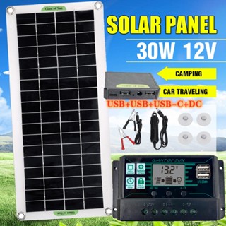 30W Flexible Solar Panel 12V Dual USB/DC Controller Battery Charger Car Camping