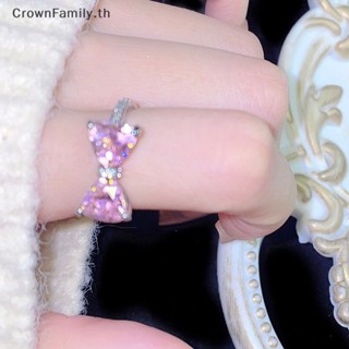 [CrownFamily] แหวน ประดับโบว์ สีชมพู น่ารัก ปรับได้ เครื่องประดับ สําหรับผู้หญิง ปาร์ตี้วันเกิด [TH]