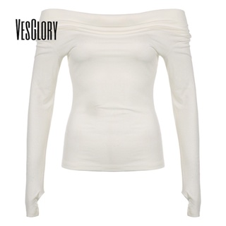 Vesglory เสื้อครอปท็อปลําลอง แขนยาว คอกลม ทรงสลิมฟิต สีตัดกัน แฟชั่นสําหรับสตรี 2023