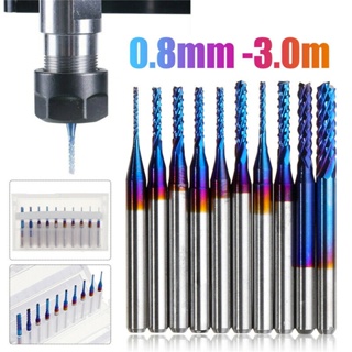 End Mills ชุดดอกเร้าเตอร์ CNC ก้าน 1/8 นิ้ว 0.8 มม. สีฟ้า 10 ชิ้น