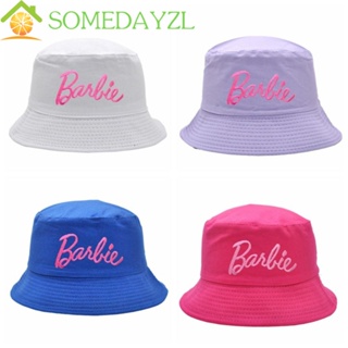 Somedayzl หมวกบักเก็ตลําลอง ผ้าฝ้าย ปักลายตัวอักษร Barbie สองด้าน สําหรับเด็กผู้หญิง และผู้ชาย