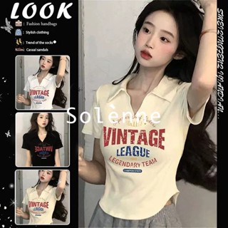 Solenne เสื้อครอป เสื้อยืดผู้หญิง ครอป baby tee สาวเรโทร 2023 NEW Style 072719