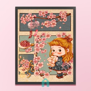 Cherry Blossom Girl ชุดปักครอสติช ผ้าฝ้าย 11CT พิมพ์ลายดอกซากุระ DIY [Acelit.th]