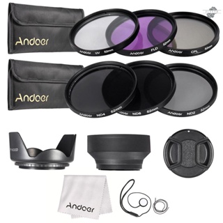 {fly} Andoer ชุดฟิลเตอร์เลนส์ 52 มม. UV+CPL+FLD+ND(ND2 ND4 ND8) พร้อมกระเป๋าพกพา ฝาปิดเลนส์ ที่ใส่ฝาปิดเลนส์ ที่ใส่เลนส์ ดอกทิวลิป และฮู้ดเลนส์ยาง ผ้าทําความสะอาด