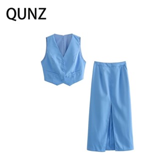 Qunz Sky เสื้อกั๊ก อเนกประสงค์ เซ็กซี่ สีฟ้า + กระโปรงยาวครึ่งตัว 8499