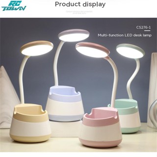 Rctown โคมไฟตั้งโต๊ะ 3 In 1 พร้อมที่วางปากกา ขาตั้งโทรศัพท์มือถือ Led ป้องกันดวงตา โคมไฟตั้งโต๊ะ ประหยัดพลังงาน ชาร์จ Usb
