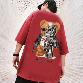 เสื้อยืดคอกลม แขนสั้น พิมพ์ลายการ์ตูนหมีกลไก ขนาดใหญ่ แฟชั่นฤดูร้อน ไซซ์ M-8XL
