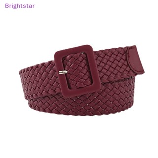 Brightstar ใหม่ เข็มขัดถัก หัวเข็มขัด ทรงสี่เหลี่ยม สีแคนดี้ แฟชั่นเรียบง่าย สไตล์เกาหลี สําหรับผู้หญิง