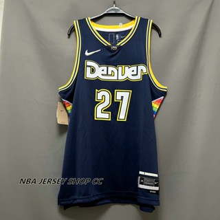 【คุณภาพสูง】นักเก็ต Nba Denver ของแท้ แบบใหม่ สําหรับผู้ชาย #27 เสื้อกีฬาแขนสั้น ลายทีมชาติฟุตบอล Jamal Murray ครบรอบ 75 ปี