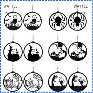 Wattle ต่างหูระย้า อะคริลิค ทรงกลม ลายฟักทอง ฮาโลวีน สีดํา น่ากลัว 3 คู่