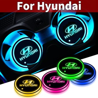 ที่รองแก้วเครื่องดื่ม โลโก้รถยนต์ Led เรืองแสง สําหรับ Hyundai i10 Elantra Getz Sonata XG Terracan Tucson Coupe Trajet Matrix 2 ชิ้น