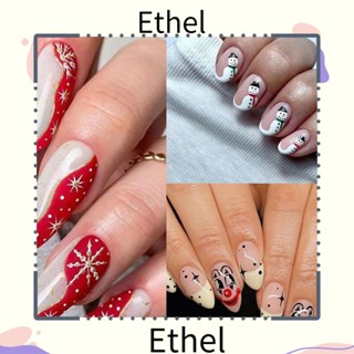 Ethel1 เล็บปลอม แบบสั้น สีแดง สีเขียว สําหรับตกแต่งเล็บ DIY 24 ชิ้น