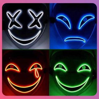 Creative Led Luminous Wire Mask Halloween Leading Mask Smile Clown Face Cosplay Halloween Show Cosmetic Party Props Party Decoration [COD]