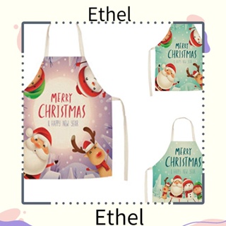 Ethel1 ผ้ากันเปื้อนคริสต์มาส ผ้ากันเปื้อนคริสต์มาส ซานตาคลอส ผ้ากันเปื้อน ผ้าลินิน ป้องกันร่างกาย ทําความสะอาด