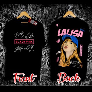 [100% Cotton]Lisa Figure Print Black Oversized Shirt Mens and Womens Cotton T-shirt แฟชั่นแขนสั้นผ้าฝ้าย