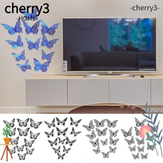 Cherry3 สติกเกอร์ติดผนัง ลายผีเสื้อ สีฟ้า สีดํา สําหรับห้องนอน 12 ชิ้น