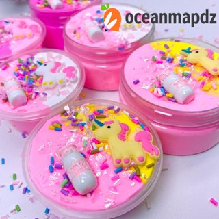 Oceanmapdz ดินน้ํามันยูนิคอร์น พัฟสไลม์ พลาสติก สีรุ้ง อุปกรณ์เสริมขนม ดินเหนียว 60 มล. ทราย หลากสี ของเล่นเด็ก