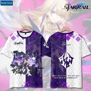 【พร้อมส่ง】เสื้อยืดคอกลม แขนสั้น พิมพ์ลายอนิเมะ Star Railway 3 Honkai: Rail Siluva ทรงหลวม