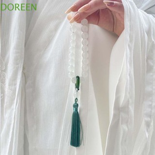 Doreen สร้อยข้อมือโบราณ ปรับได้ เรียบง่าย พู่ สไตล์จีน เครื่องประดับ ลูกปัด สร้อยข้อมือหยก สีเขียว