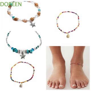 Doreen สร้อยข้อเท้าขาเปลือกหอย โลหะผสม สีฟ้า/สีขาว สีทอง โบฮีเมียน สีเขียวขุ่น เรียบง่าย ลูกปัดหอยสังข์ รองเท้าแตะโบฮีเมียน