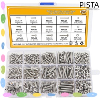 PISTA ชุดน็อต และสลักเกลียว M3 M4 M5 540 ชิ้น|ชุดสกรูเมตริก สเตนเลส สีเงิน สําหรับร้านค้า