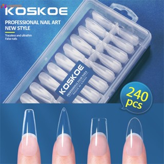 เล็บปลอมเร็จรูป Nail Art Ultra-thin Seamless Boxed Nail Piece French Fake Nail Patch Pointed Oval Ultra-long Salon Nail Piece 240 Pieces veemm