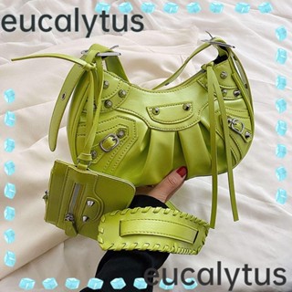 Eucalytus1 กระเป๋าสะพายไหล่แฟชั่น แต่งหมุด มีซิป สไตล์พังก์