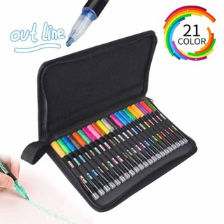 21 Colours Drawing Double Line Outline Pen Highlighter Marker Pens Christmas