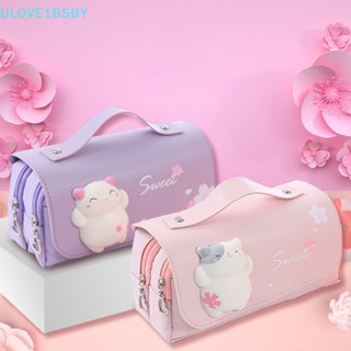 Ulove1bsby กระเป๋าดินสอ กระเป๋าเครื่องสําอาง ลายแมวน่ารัก สองชั้น ขนาดใหญ่ แบบพกพา คลายเครียด สําหรับเด็กผู้หญิง