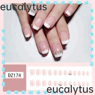 Eucalytus1 เล็บปลอม แบบกด สไตล์ฝรั่งเศส สําหรับตกแต่งเล็บ 24 ชิ้น