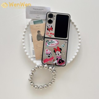 Wenwen เคสโทรศัพท์มือถือแบบกระจก ฝาพับ พร้อมสายโซ่คล้อง สําหรับ OPPO Find N2