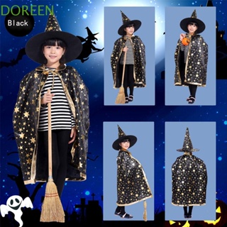 Doreen เสื้อคลุมฮาโลวีน เครื่องแต่งกาย ประสิทธิภาพ แม่มด เสื้อผ้า ดาว หมวก เด็ก ฮาโลวีน คอสเพลย์ เครื่องแต่งกาย ประสิทธิภาพ