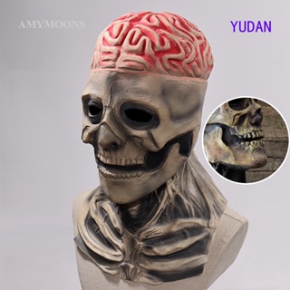 Yudan หน้ากากยาง รูปหัวกะโหลกปีศาจ โครงกระดูกผีดิบ สําหรับปาร์ตี้ฮาโลวีน