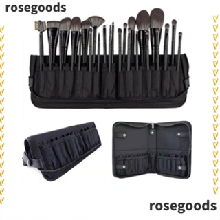 Rosegoods1 กระเป๋าเครื่องสําอาง หนัง PU มีซิป 29 ช่อง พับได้ สําหรับใส่แปรงแต่งหน้า เดินทาง