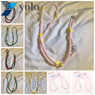 Yolo สายโซ่คล้องโทรศัพท์มือถือ ประดับลูกปัด รูปหัวใจ แบบยาว ถอดออกได้